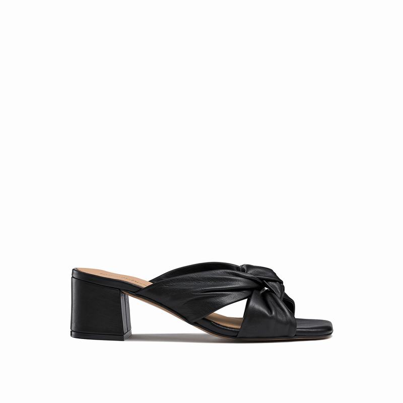 Russell & Bromley Top Knot Knotted Block Heel Mules Womens Black [MKY5851KL]